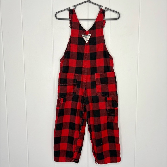 Vintage OshKosh Toddler Red & Black Checkered Corduroy Overalls Size 24 Months - Picture 2 of 8